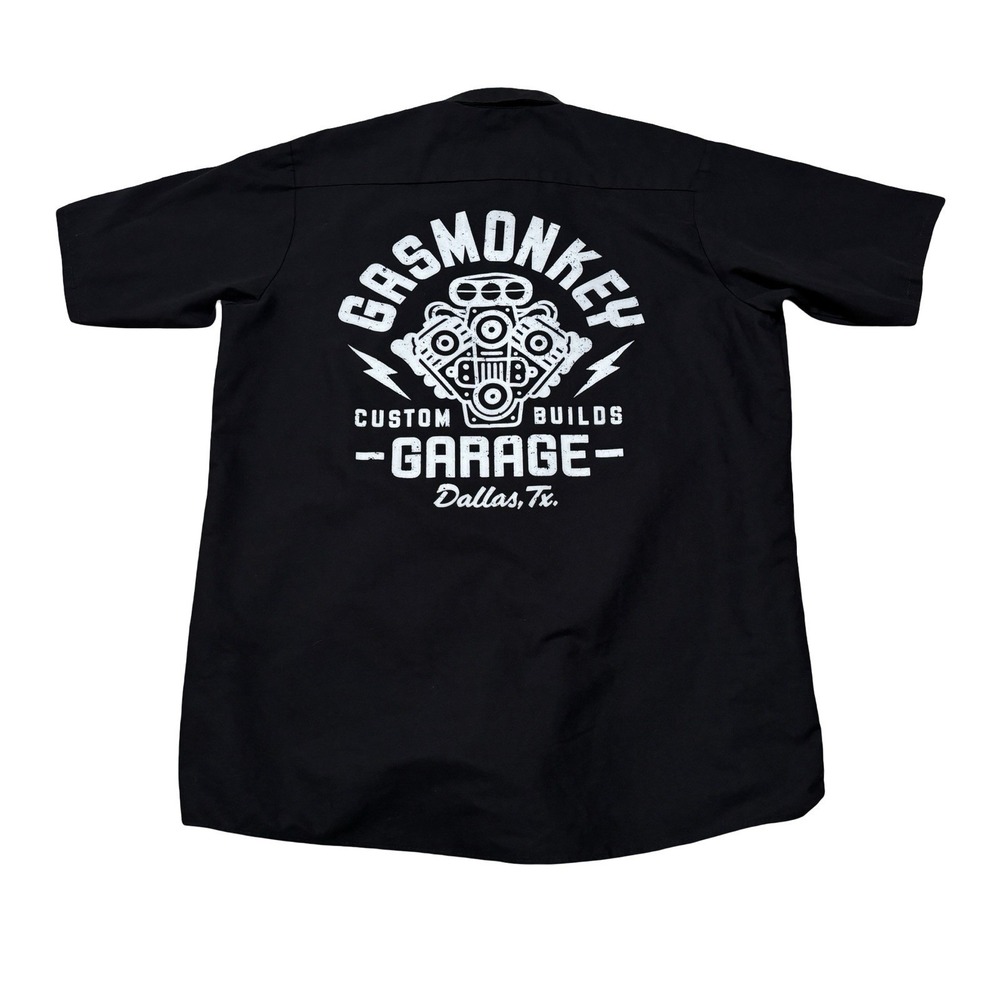 Gas Monkey Mechanic Garage Button Up Work Shirt Dallas Texas Sz Large 23 x 32
